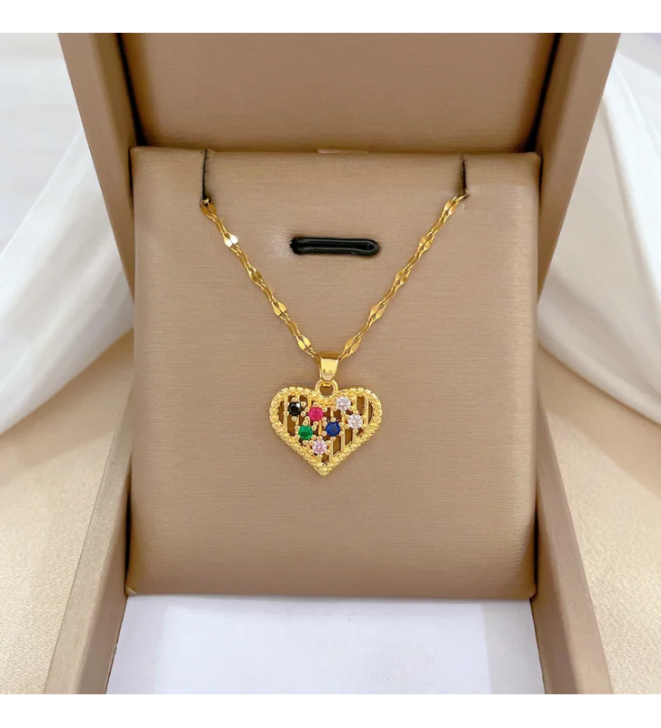 Collar Corazón Calado con Gemas de la Alegría - 9961010001382