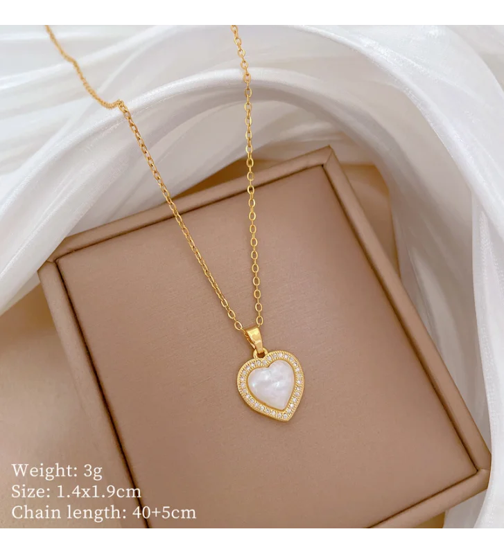 Collar Corazón de Nácar Brillante en Marco Dorado - 9961010001030