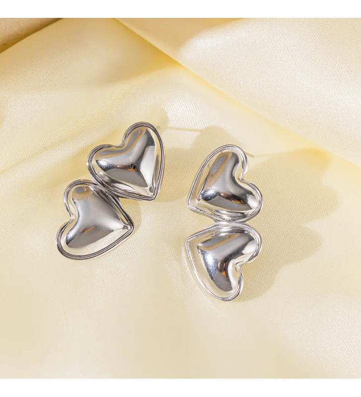 Pendientes Doble Corazón de Acero Inoxidable - 9973010000067
