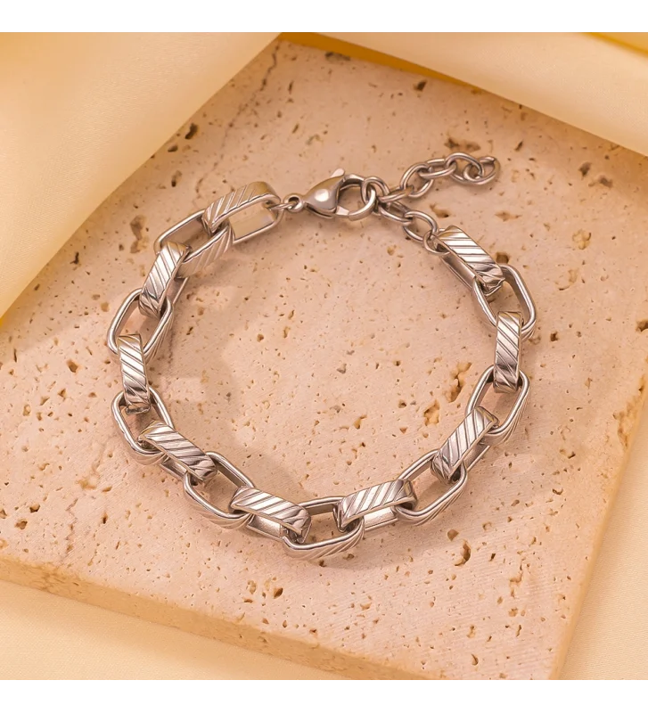 Pulsera Acero Eslabones Ovalados Texturizados