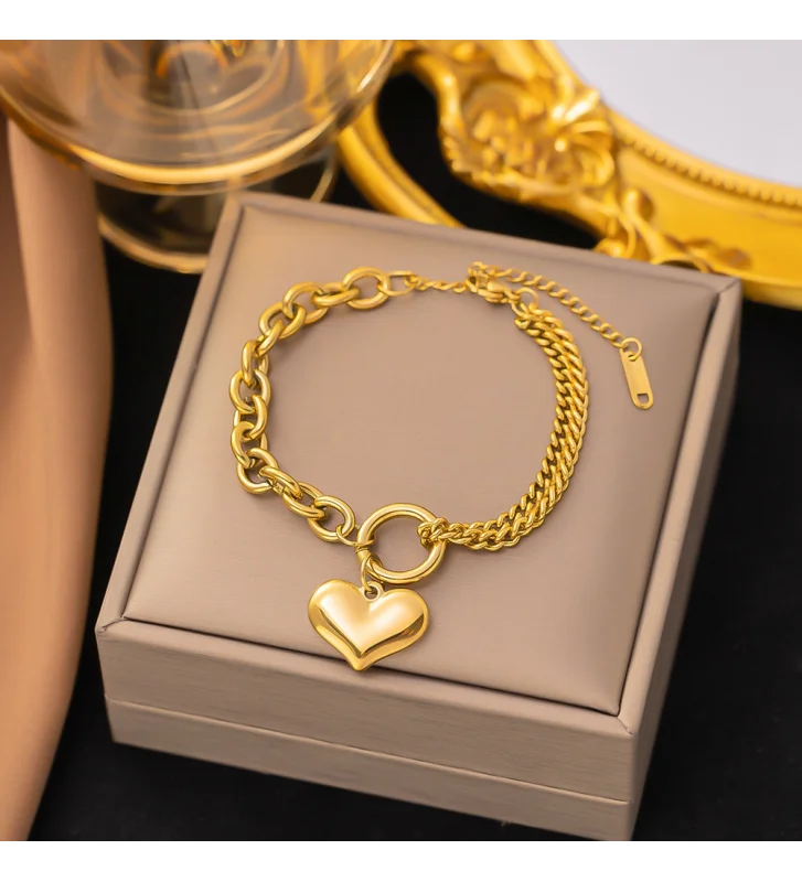 Pulsera Corazón Doble Cadena Dorada